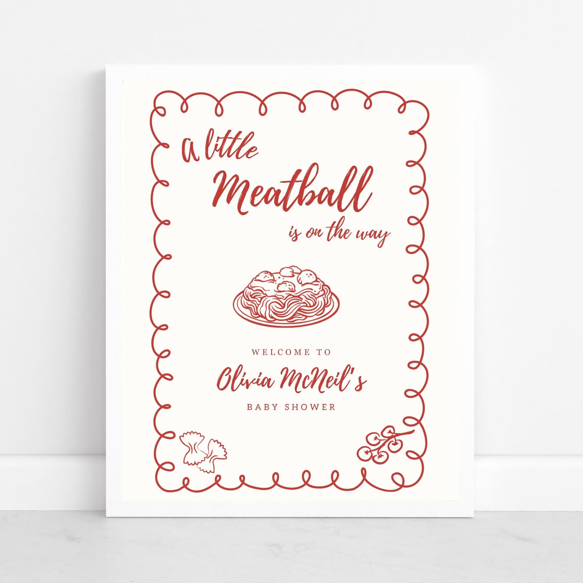 A Little Meatball Is On the Way Baby Shower Welcome Sign Italian Baby Invite Pasta Baby Shower Editable Template Gender Neutral Ciao Bambino