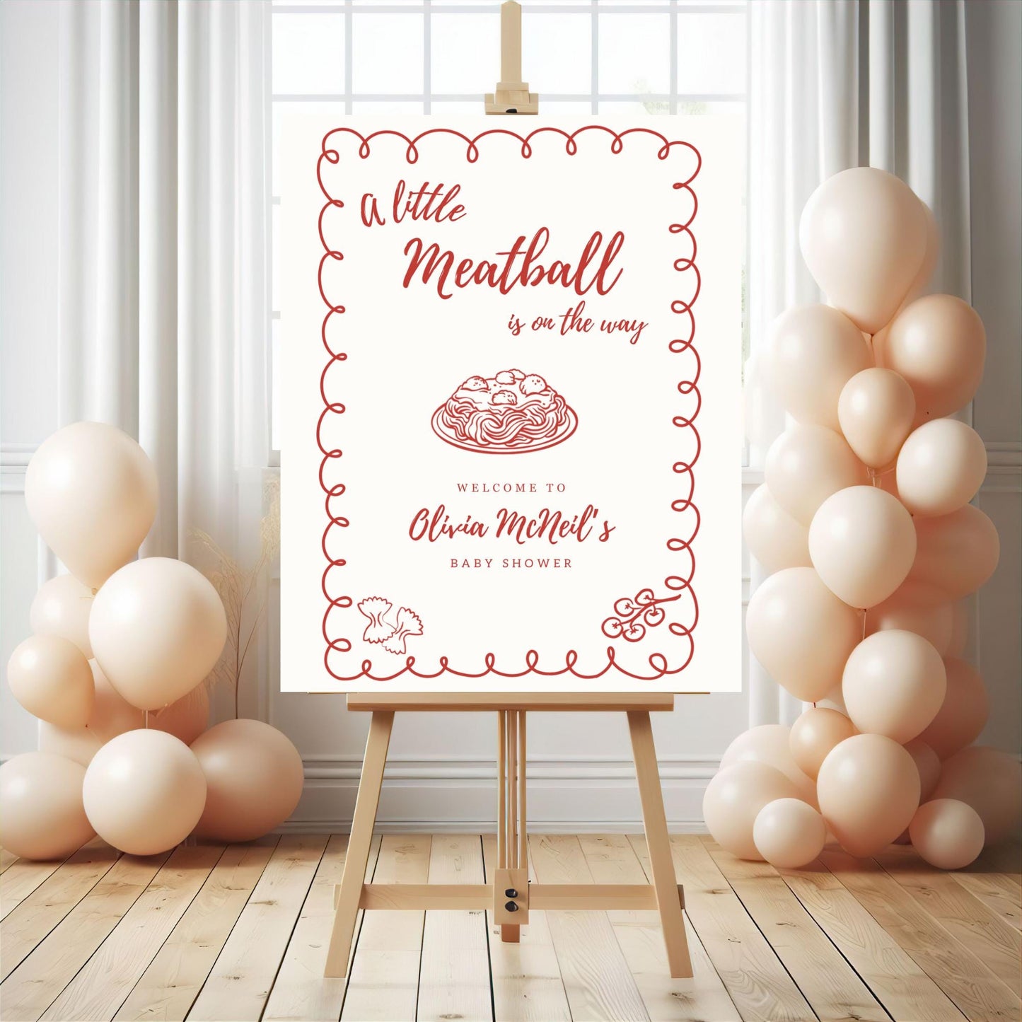 A Little Meatball Is On the Way Baby Shower Welcome Sign Italian Baby Invite Pasta Baby Shower Editable Template Gender Neutral Ciao Bambino