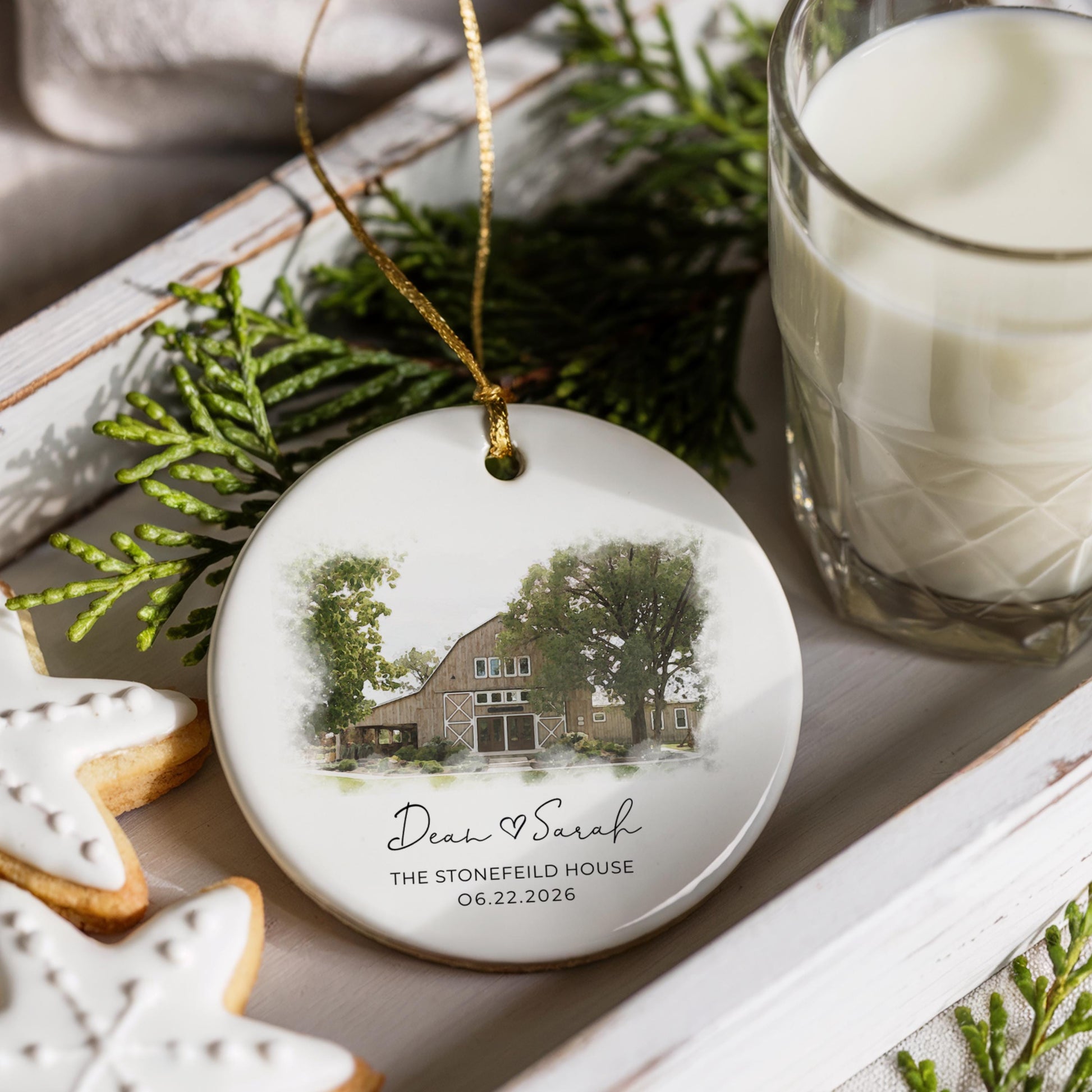 Wedding Venue Ornament, Custom Christmas Keepsake Gift for Newlyweds, Personalized Wedding Decoration