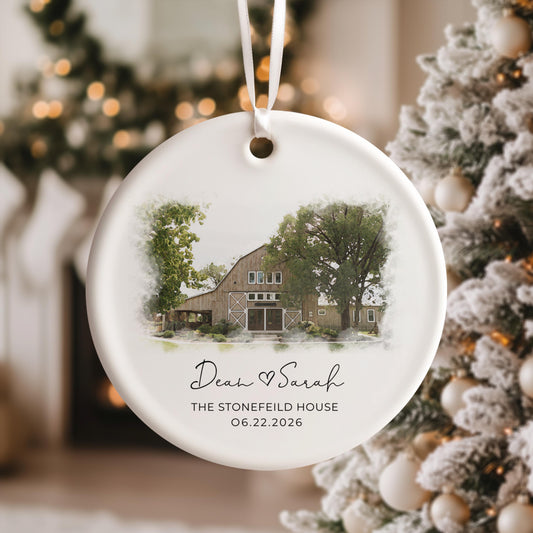 Wedding Ornament Personalized Wedding Venue Watercolor Ornament Just Married Bauble Wedding Gift For Couple Newlywed Gift