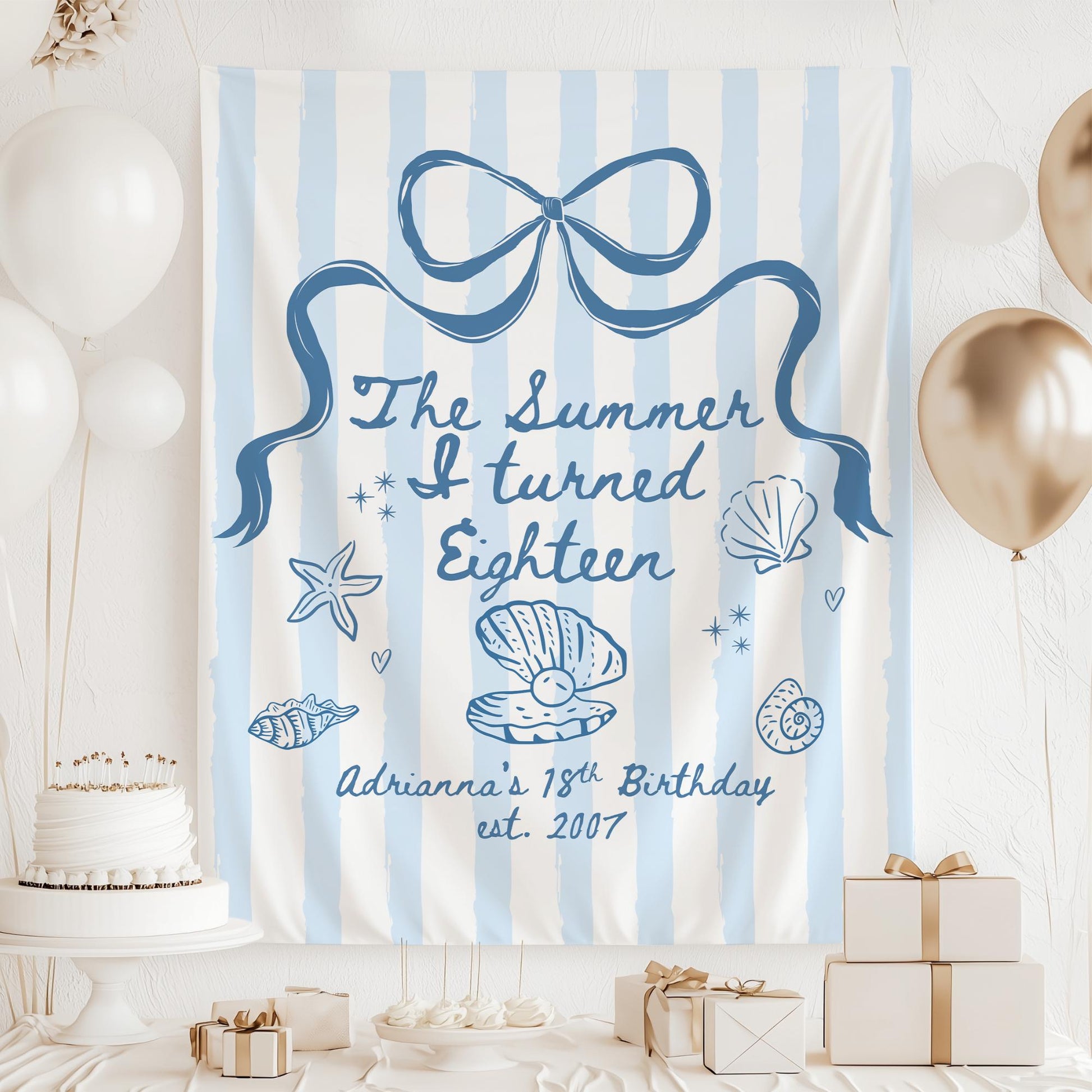 The Summer I turned 18 Birthday Banner Any Age Custom Party Sign Coastal Birthday Decor Photo Backdrop Teen Girl Party Supplies Welcome Sign