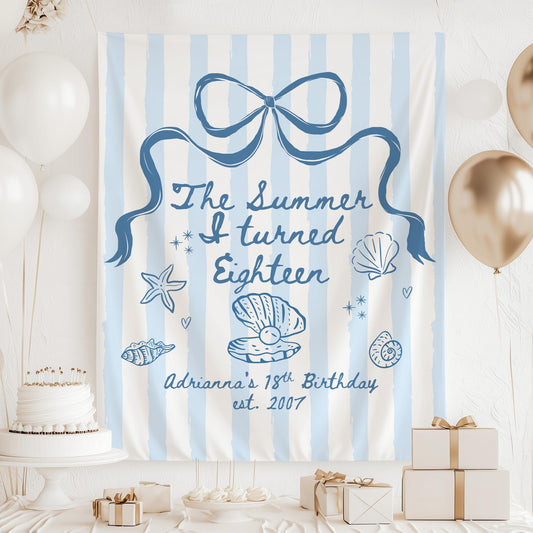 The Summer I turned 18 Birthday Banner Any Age Custom Party Sign Coastal Birthday Decor Photo Backdrop Teen Girl Party Supplies Welcome Sign
