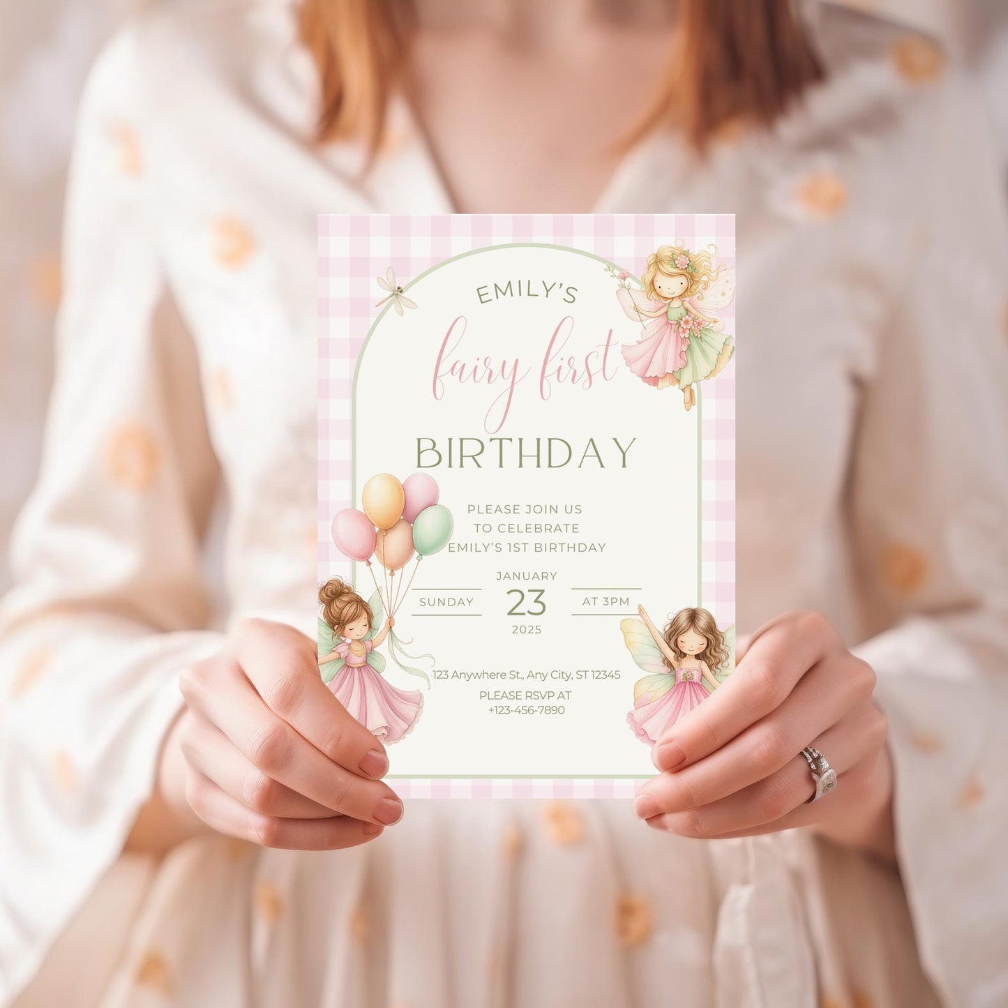 Fairy First Birthday Invitation, Editable Digital Template for Girls, Enchanted Garden Party Invite, Custom 1st Birthday Celebration Download