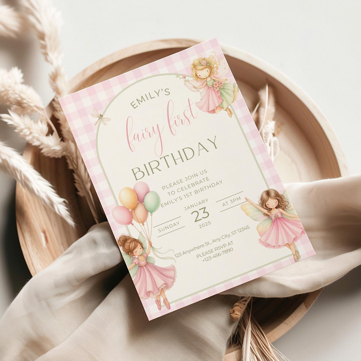 Fairy First Birthday Invitation, Enchanted Garden Party Invite, Editable Digital Download for Girls, Custom Template for 1st Birthday Celebration