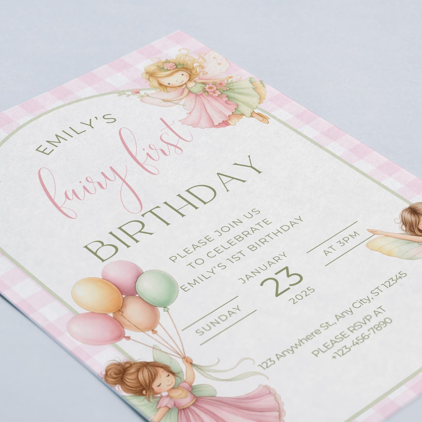 Fairy First Birthday Invitation, Fairy 1st Birthday Invite, Enchanted Birthday Invitation, Whimsical 1st Birthday Girl Digital Download