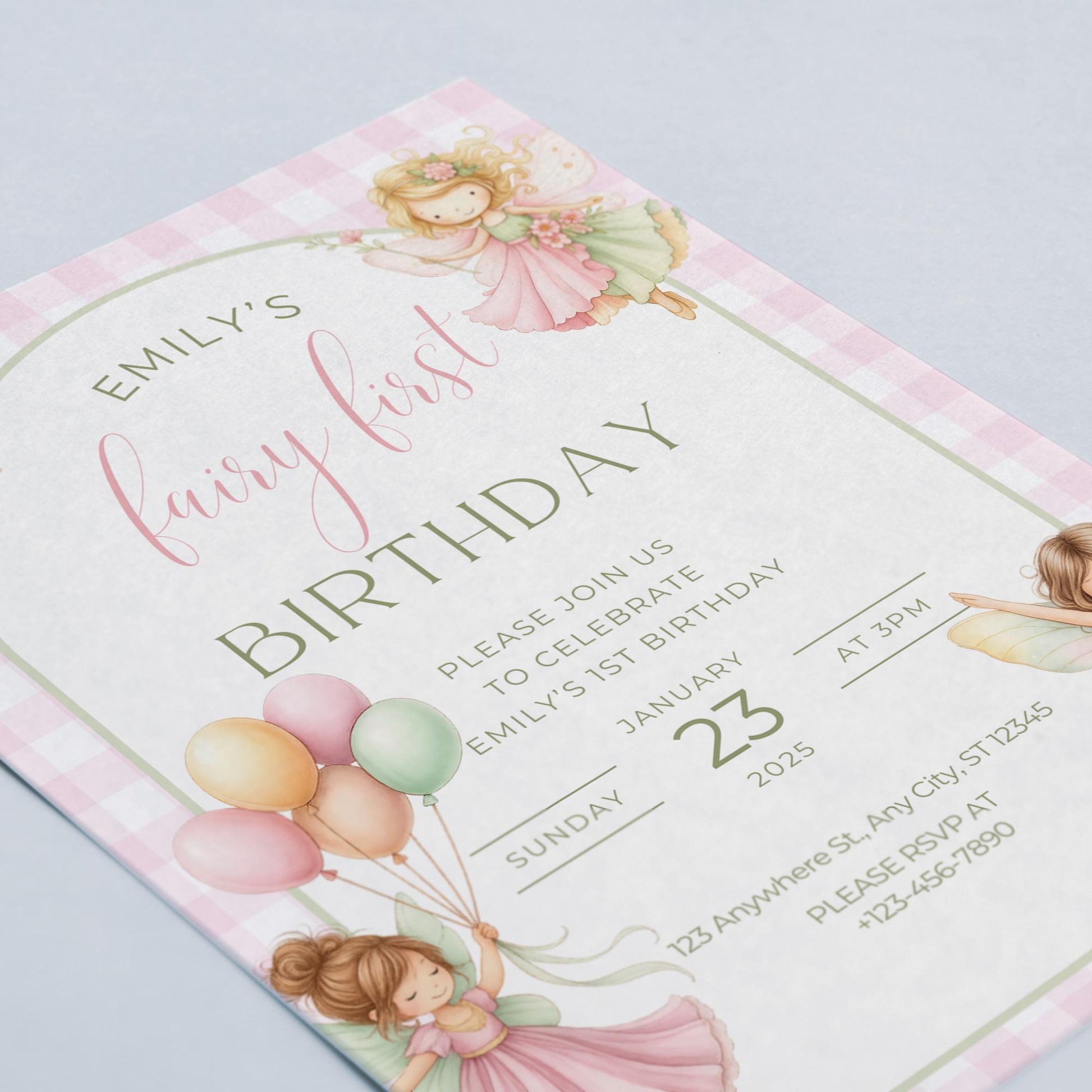 Fairy First Birthday Invitation, Fairy 1st Birthday Invite, Enchanted Birthday Invitation, Whimsical 1st Birthday Girl Digital Download