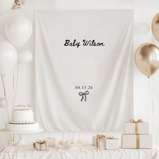Baby Shower Banner, Custom Fabric Minimalist Welcome Sign, Personalized Baby Shower Decor, Elegant Backdrop
