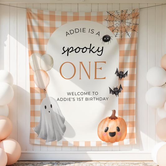 Spooky One Birthday Banner, Halloween Party Decor, Ghost Theme First Birthday, Cute Pink High Chair Banner