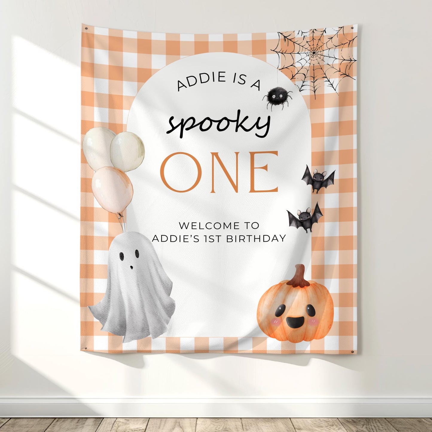 Spooky One Birthday Banner, Halloween Party Decor, Cute Ghost High Chair Banner, First Birthday Celebration