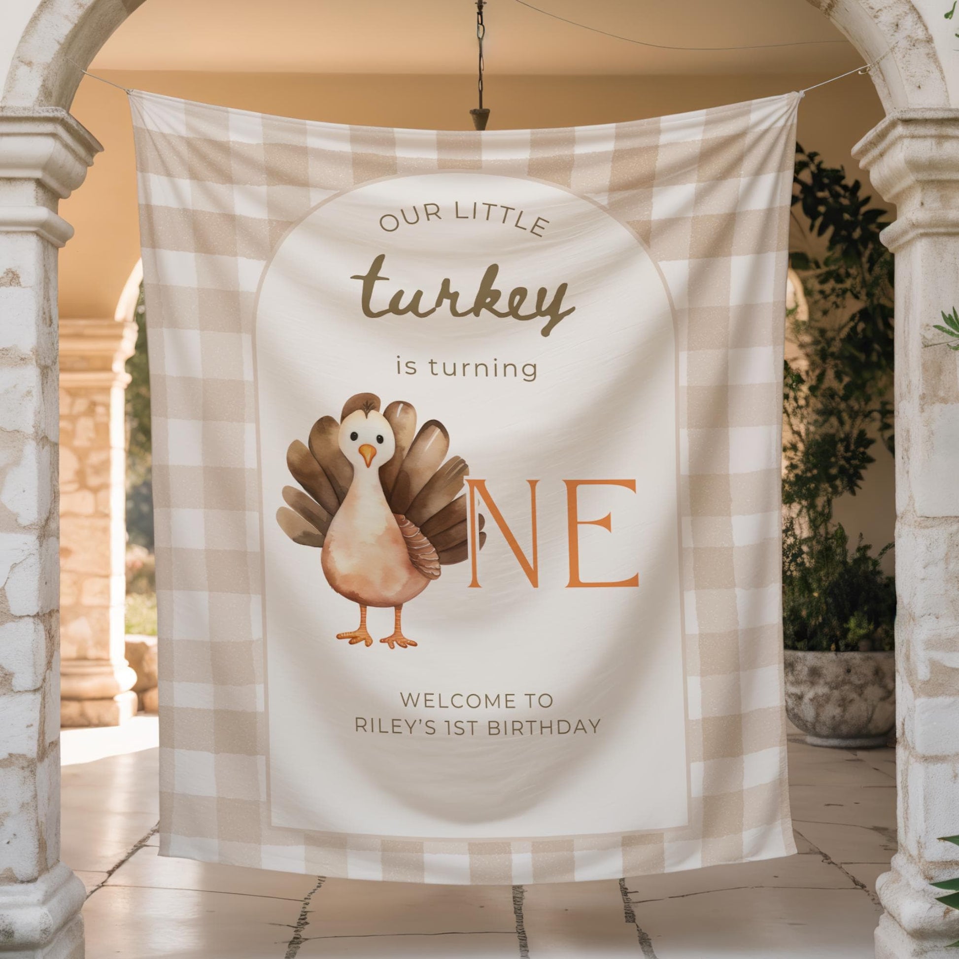 Our Little Turkey is Turning One, First Birthday Banner, Fall Party Decor, Thanksgiving Celebration Ideas