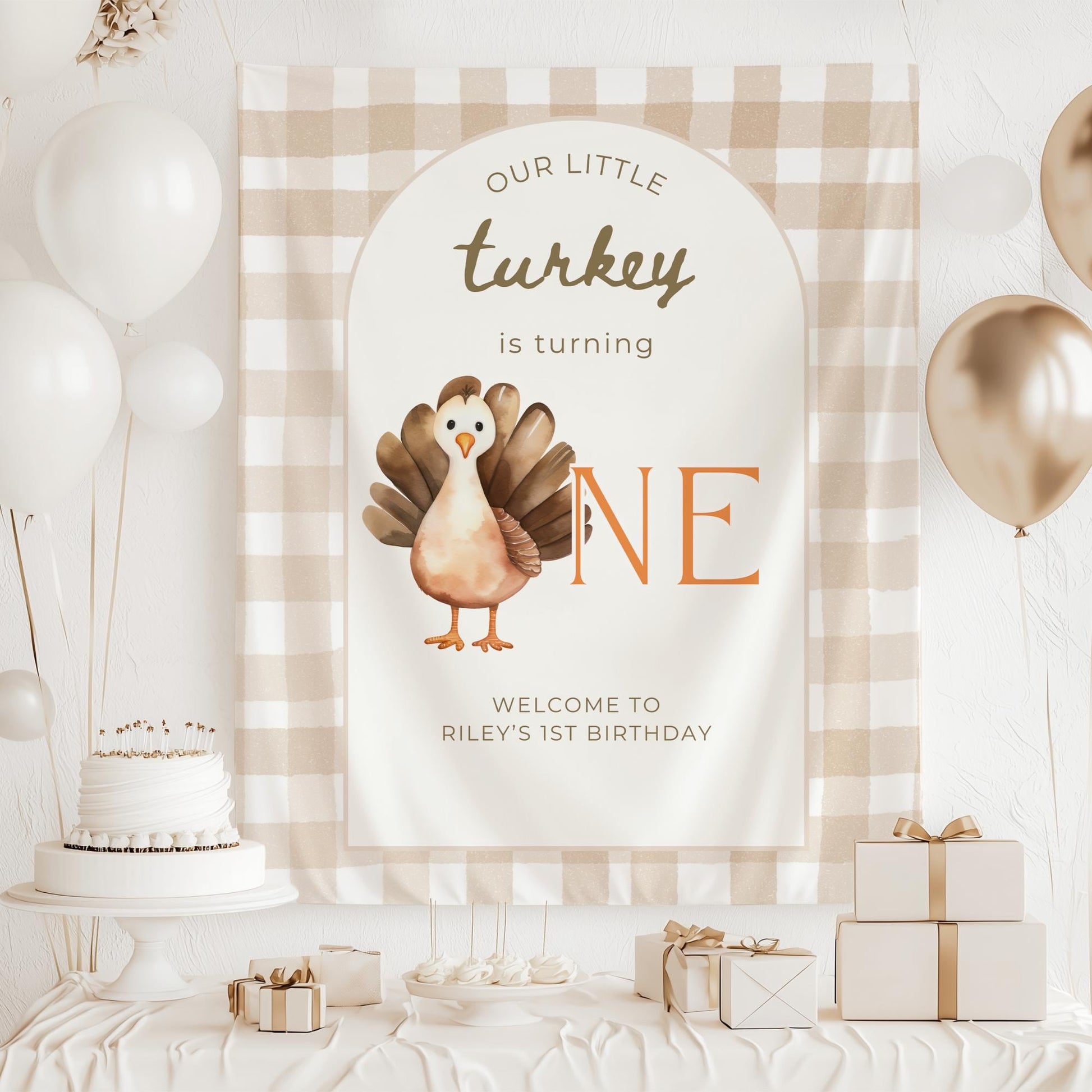Our Little Turkey Birthday Banner, Turning One First Birthday Decor, Thanksgiving Party Supplies