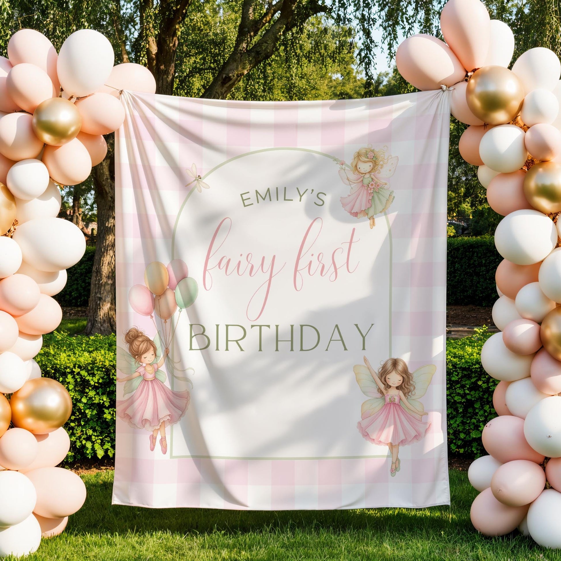 Editable Fairy First Birthday Banner, Fairy Garden Birthday Fairy Forest Girl Birthday Party banner
