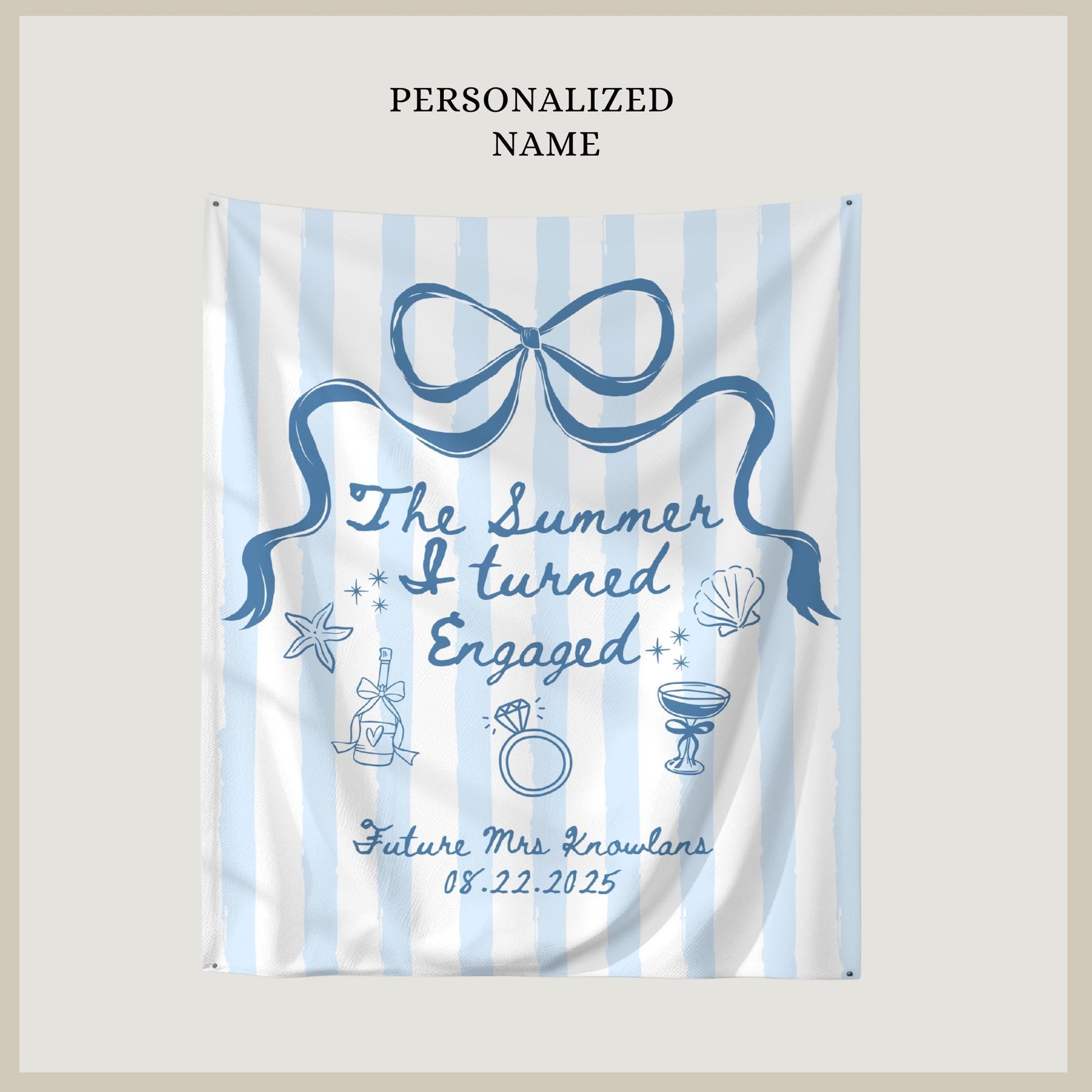 The Summer I Turned Engaged Banner Personalized Coastal Beach Bachelorette Party Decor Engagement Bridal Shower Photo Backdrop