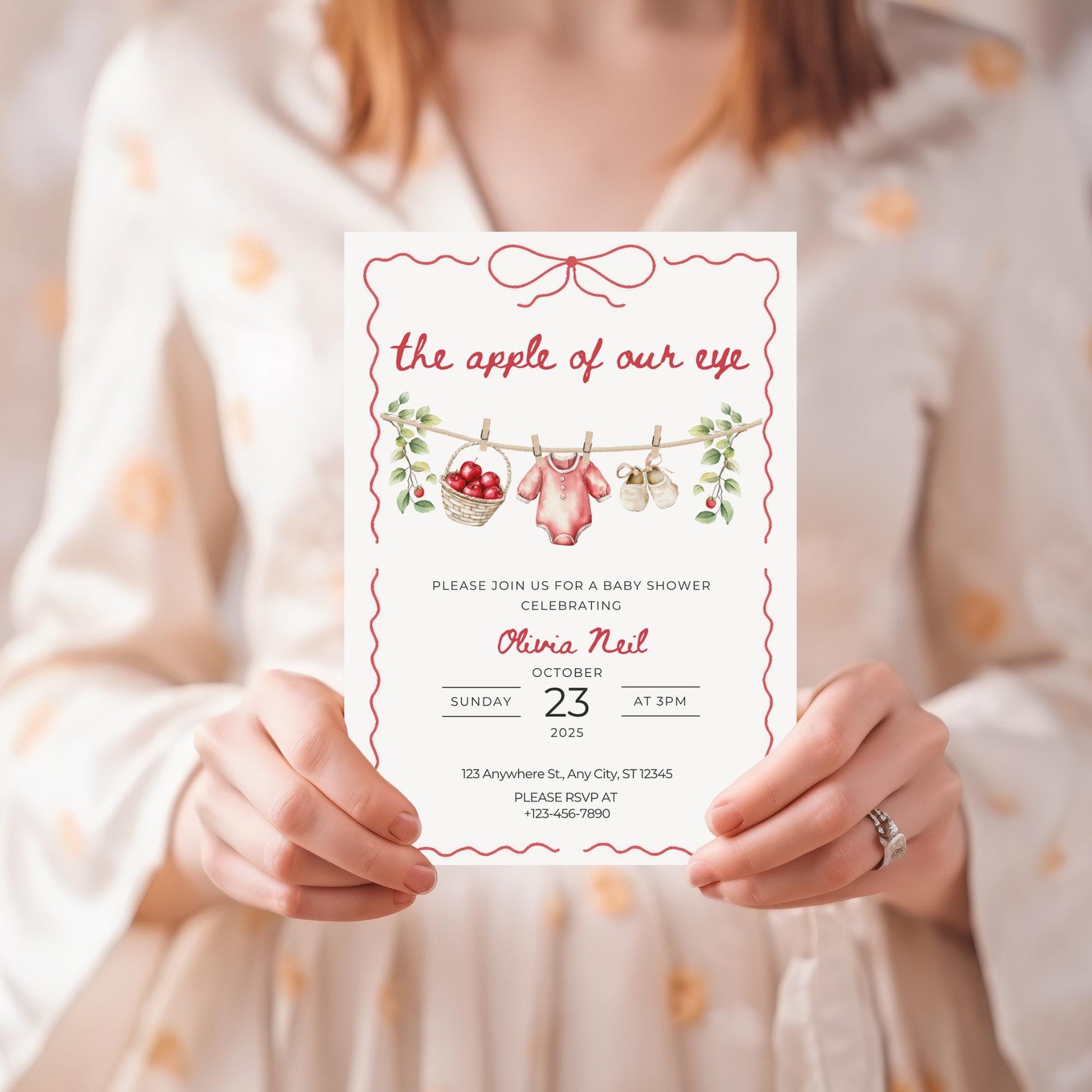 Apple of Our Eye Baby Shower Invite, Fall Editable Invitation Template, Autumn Baby Shower Card, Digital Download