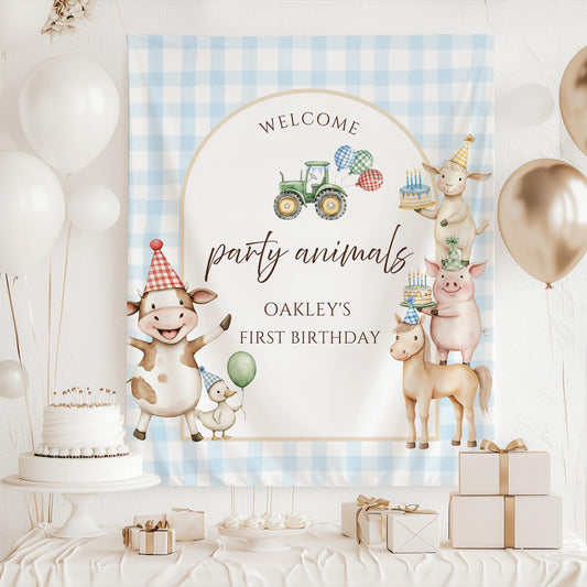 Farm Animal Birthday Welcome Sign Tapestry Calling All Party Animals Sign Barnyard Birthday Party Decor Farm Theme 1st Birthday Backdrop
