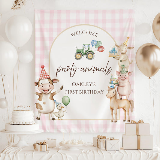 Farm Animal Birthday Welcome Sign Tapestry Calling All Party Animals Sign Barnyard Birthday Party Decor Farm Theme 1st Birthday Backdrop