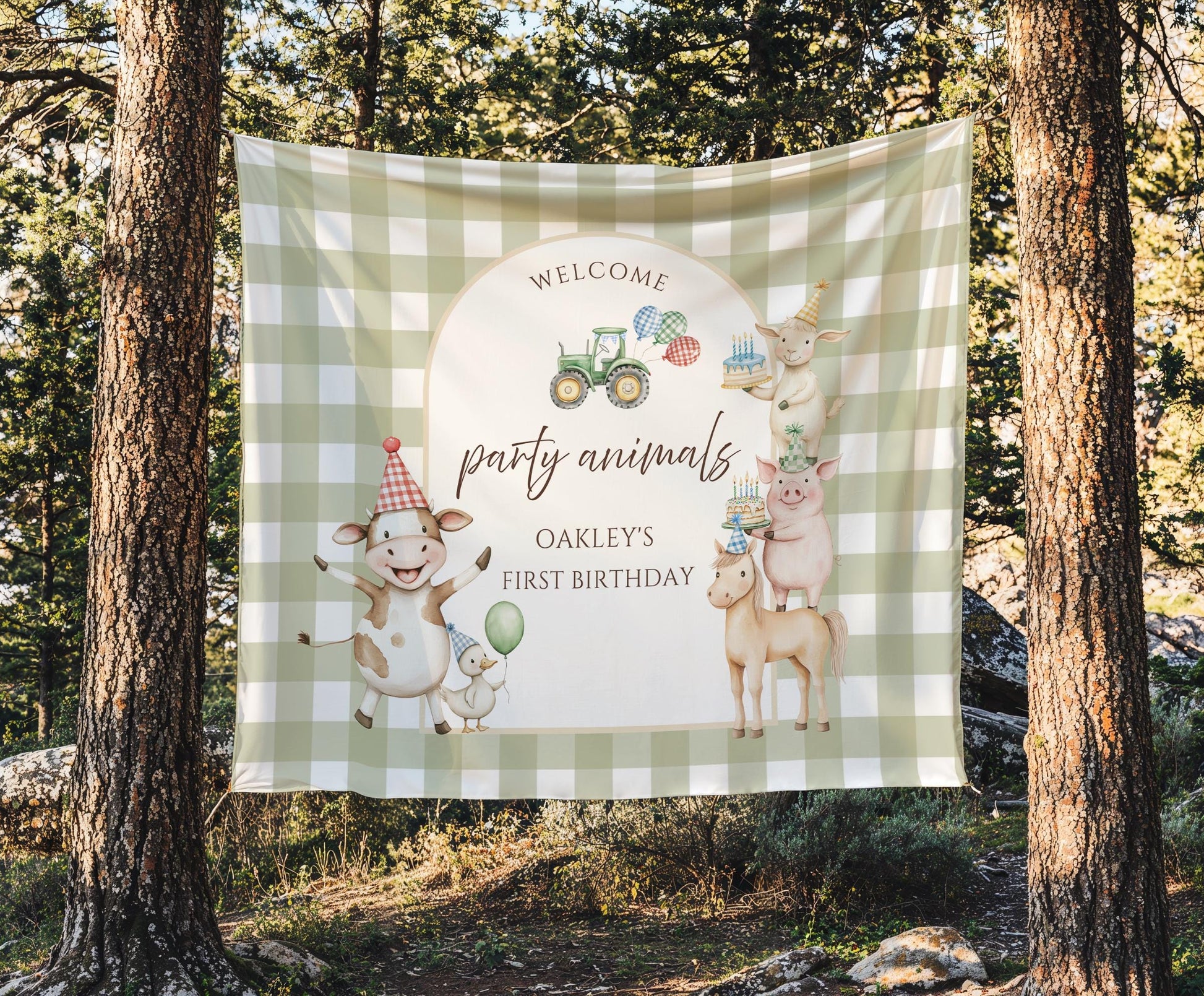 Farm Birthday Personalized Banner 1st Birthday Girl Farm Animal Party Decor Photo Backdrop Barnyard Custom Sign Calling All Party Animals