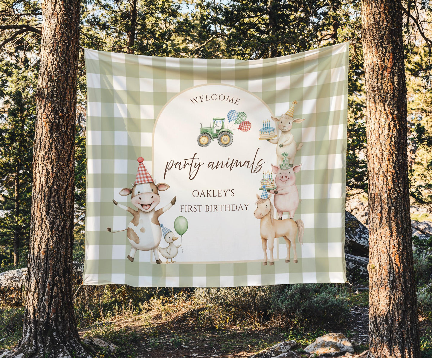 Farm Birthday Personalized Banner 1st Birthday Farm Animals Party Decor Photo Backdrop Barnyard Custom Sign Calling All Party Animals