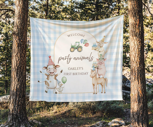 Farm Birthday Personalized Banner 1st Birthday Boy Farm Animal Party Decor Photo Backdrop Barnyard Custom Sign Calling All Party Animals