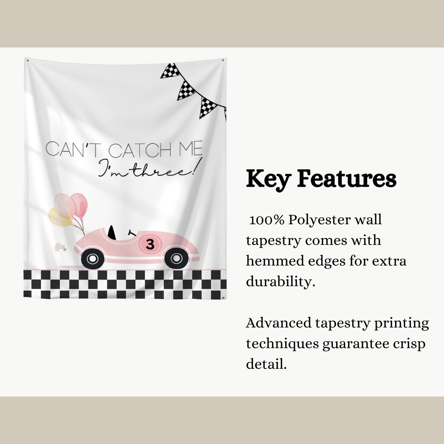 Racecar 3rd Birthday Personalized Banner Girl Can&#39;t catch me I&#39;m Three Party Decor Photo Backdrop Racing Custom Banner Race Track