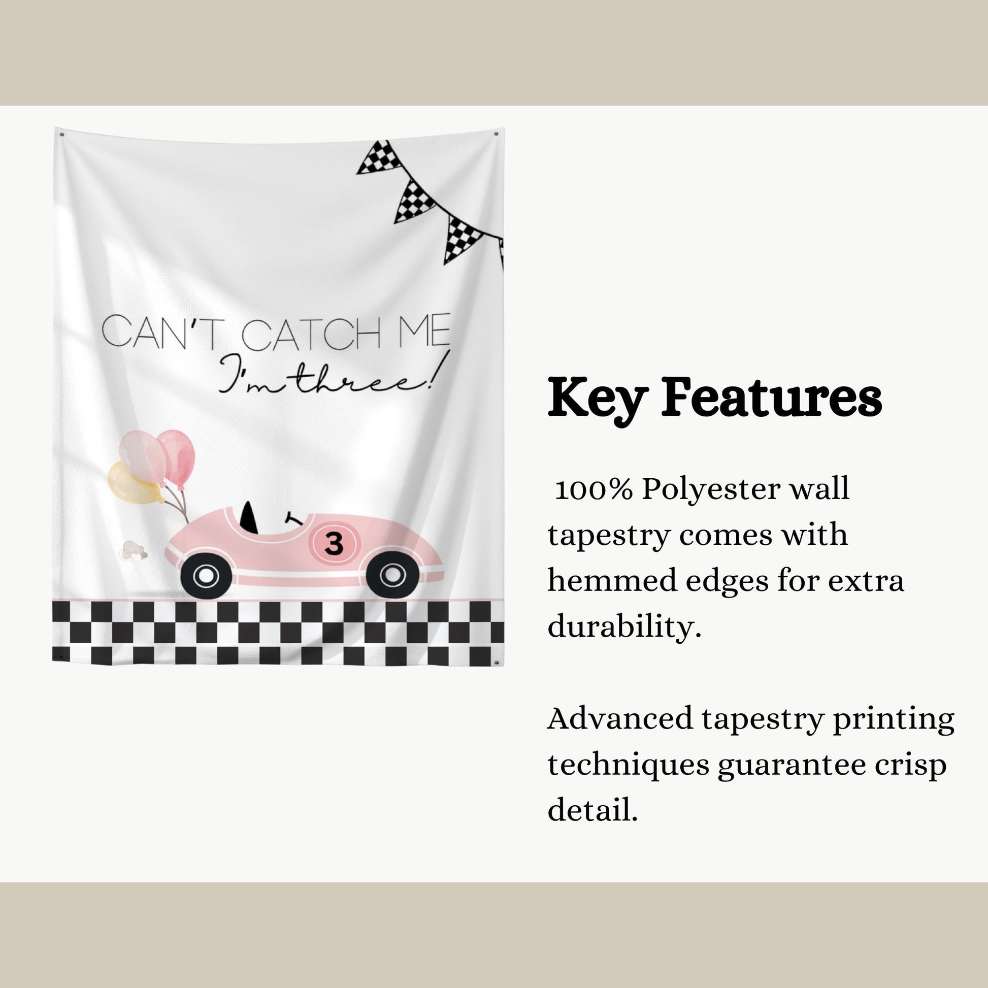Racecar 3rd Birthday Personalized Banner Girl Can&#39;t catch me I&#39;m Three Party Decor Photo Backdrop Racing Custom Banner Race Track