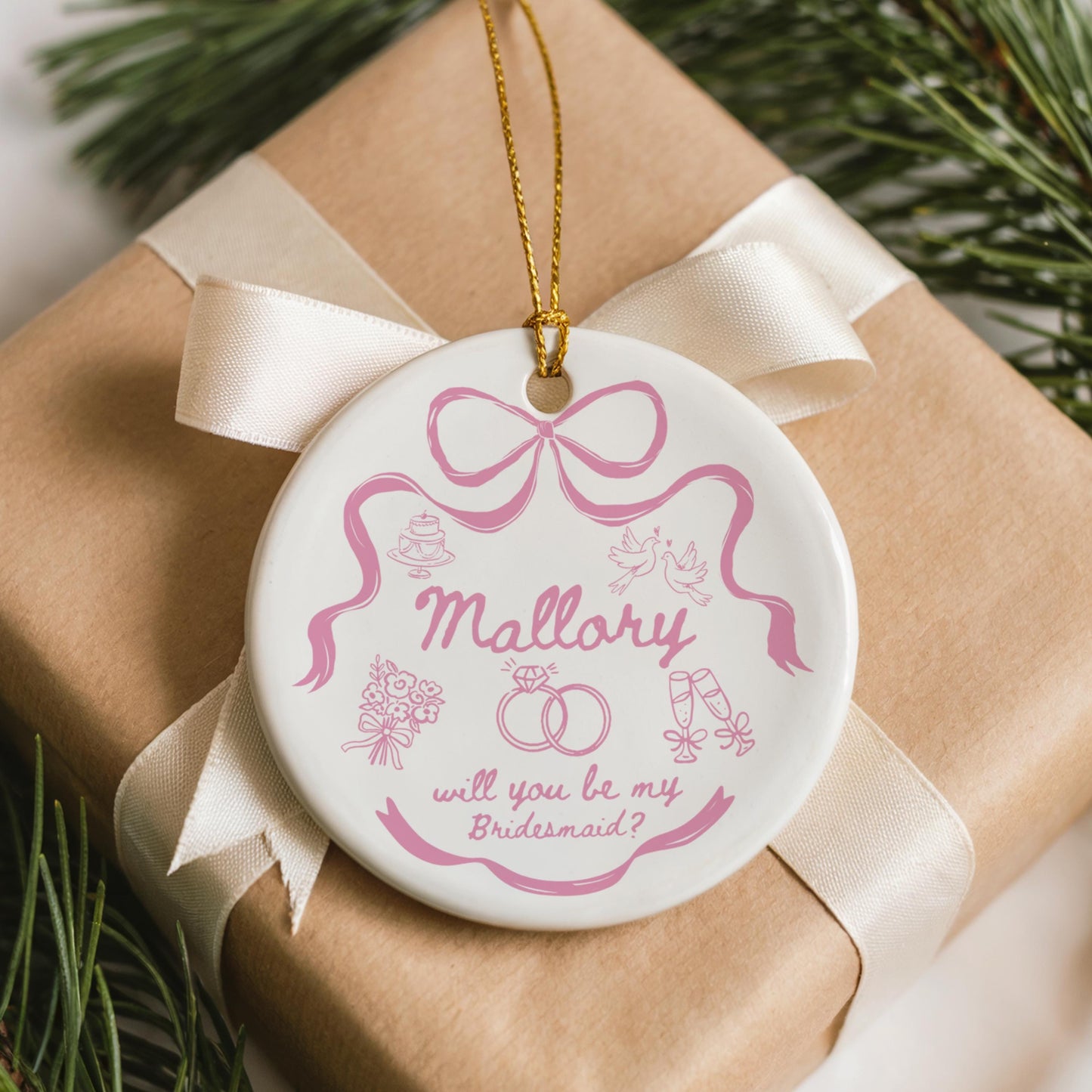 Bridesmaid Proposal Ornament, Custom Bridesmaid Gift, Personalized Maid of Honor Ornament, Wedding Keepsake