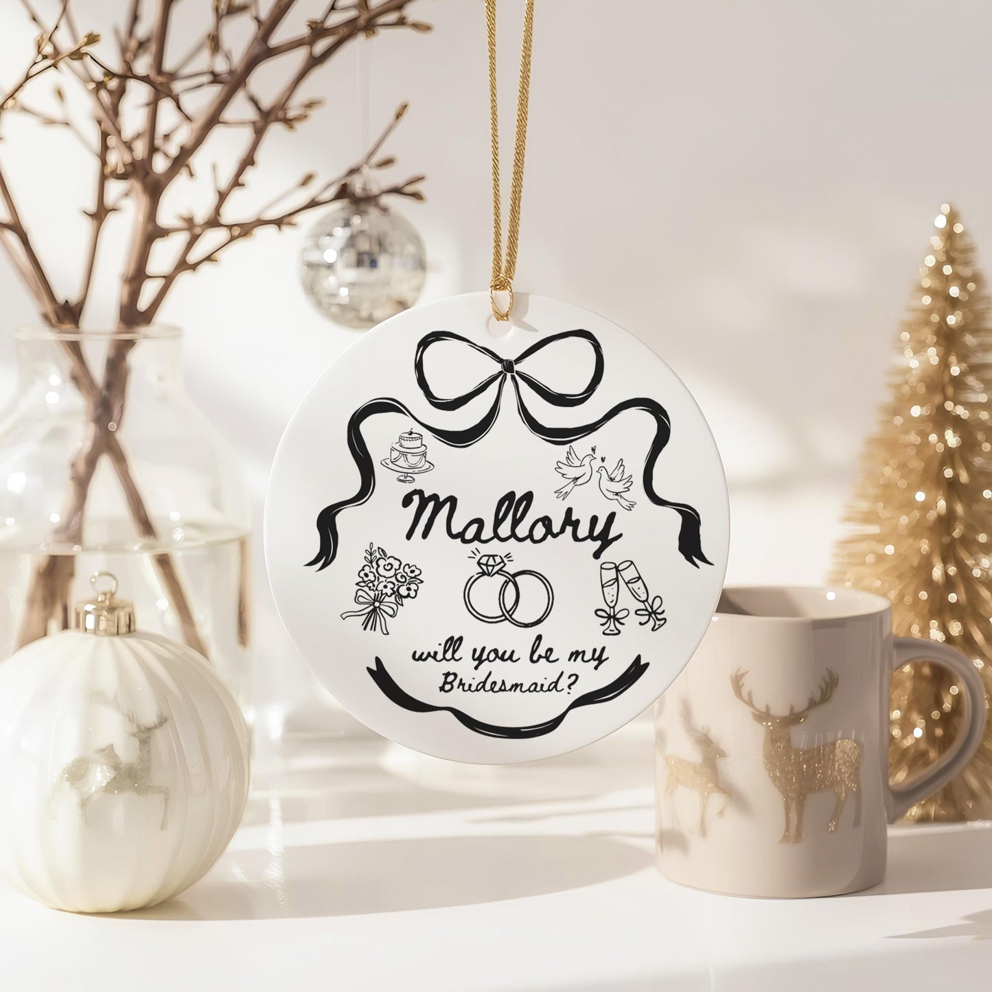 Bridesmaid Proposal Ornament, Unique Personalized Gift, Custom Maid of Honor Keepsake, Wedding Party Ornament