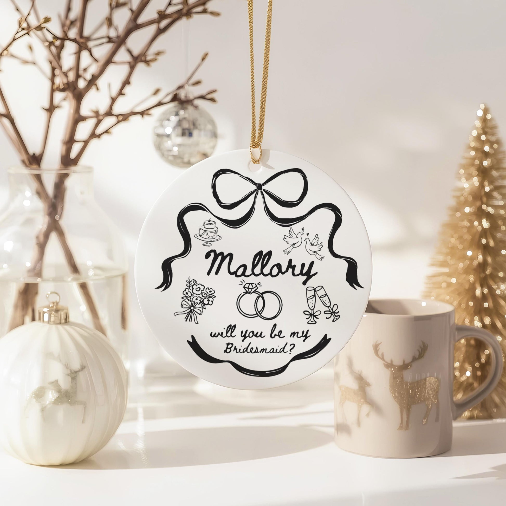 Bridesmaid Proposal Ornament, Unique Personalized Gift, Custom Maid of Honor Keepsake, Wedding Party Ornament