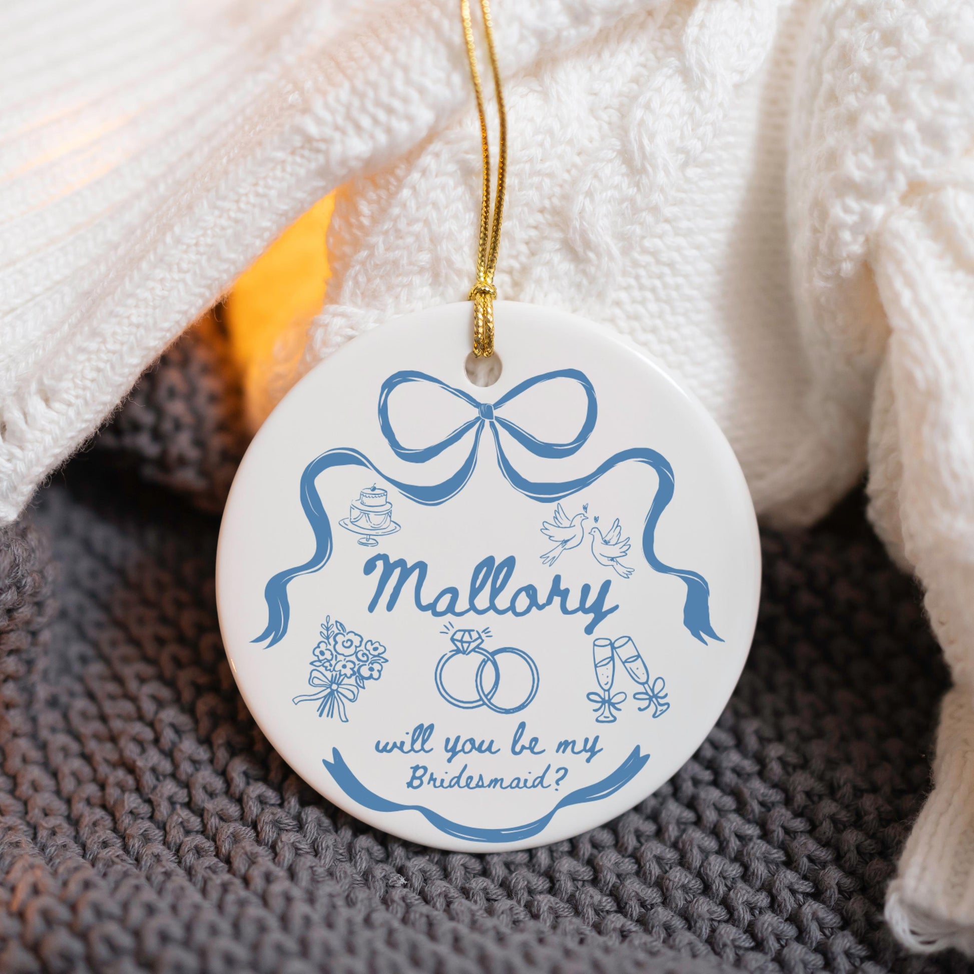 Personalized Bridesmaid Christmas Ornament, Custom Maid Of Honor Ornament, Bridesmaid Proposal Gift, Maid of Honor Gift, Wedding Party Gift