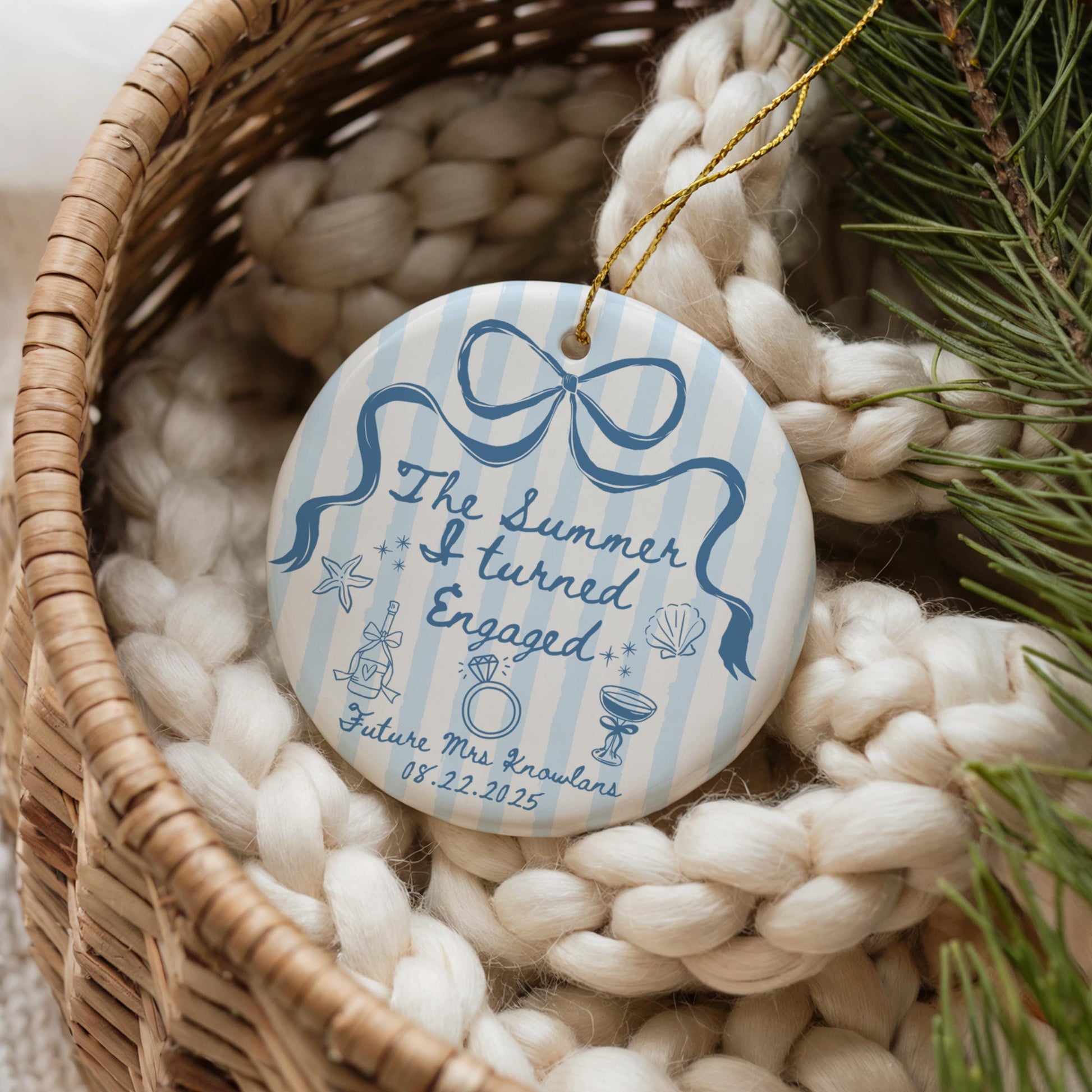 engaged girl summer, engagement ornament, marriage keepsake, bridal shower gift, engagement gift, best friend gift, bride to be gift, christmas memento, custom turned pretty, custom wedding gift, housewarming gift, personalized decor, wedding decoration