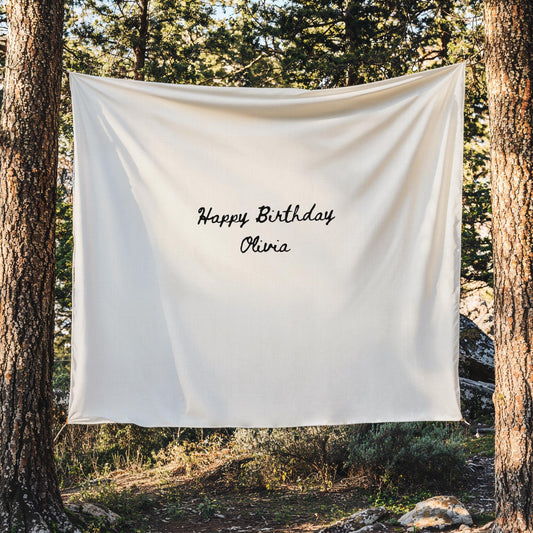 Personalized Birthday Name Flag Custom Birthday Banner Fabric Sign Fabric Birthday Sign Birthday Decor Hanging Linen Backdrop Welcome Sign
