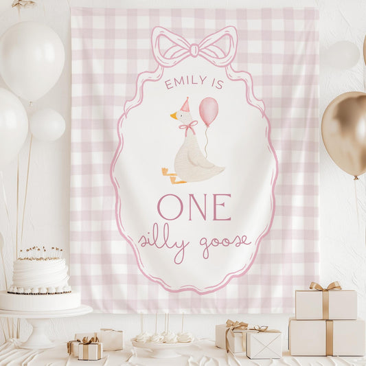 One Silly Goose Birthday Personalized Banner 1st Birthday Silly Goose Party Decor Photo Backdrop Goose Custom Banner First Birthday Ideas