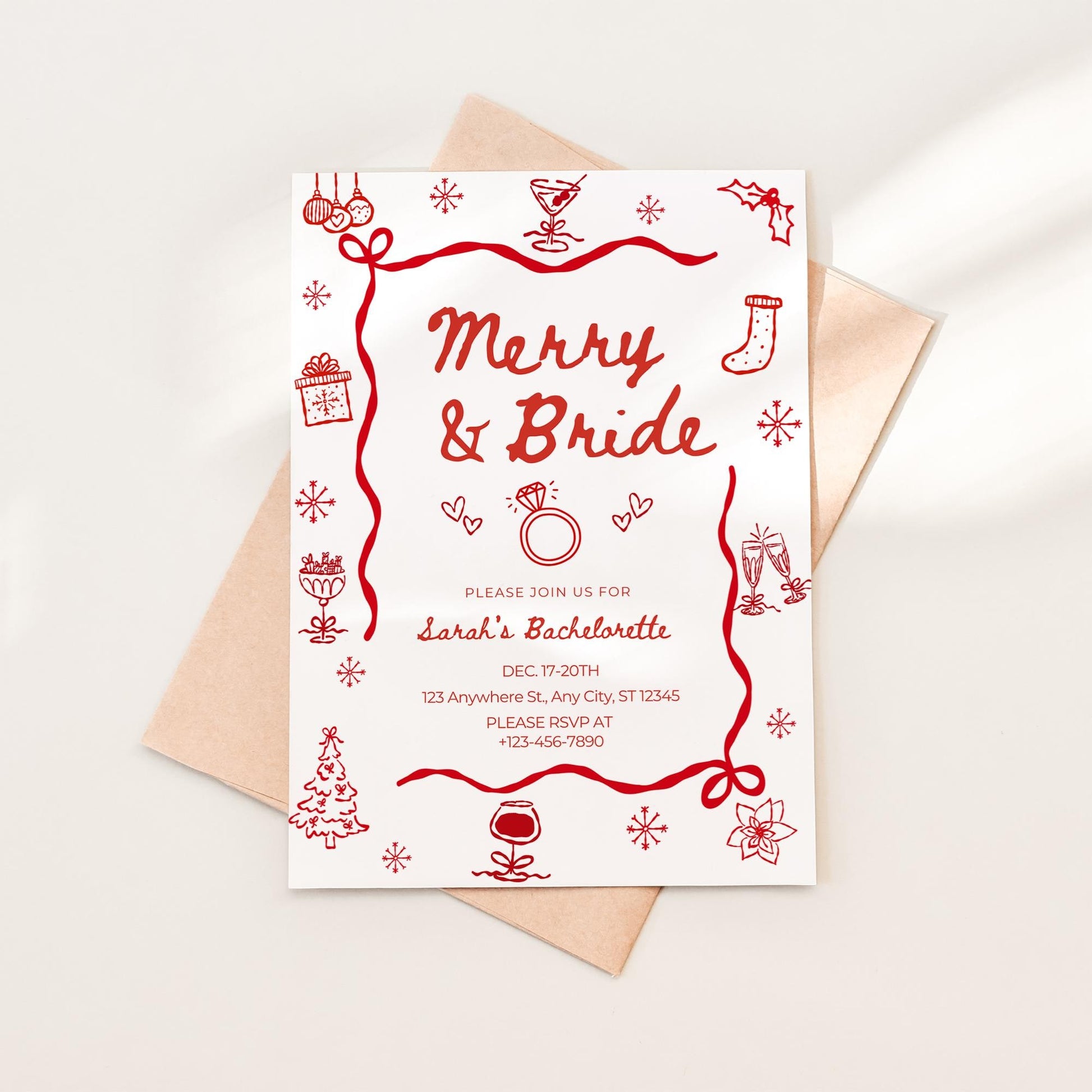 Merry and Bride Bachelorette Invitation Template Editable Christmas Bridal Shower Invite Christmas Party Itinerary Christmas Party Ideas