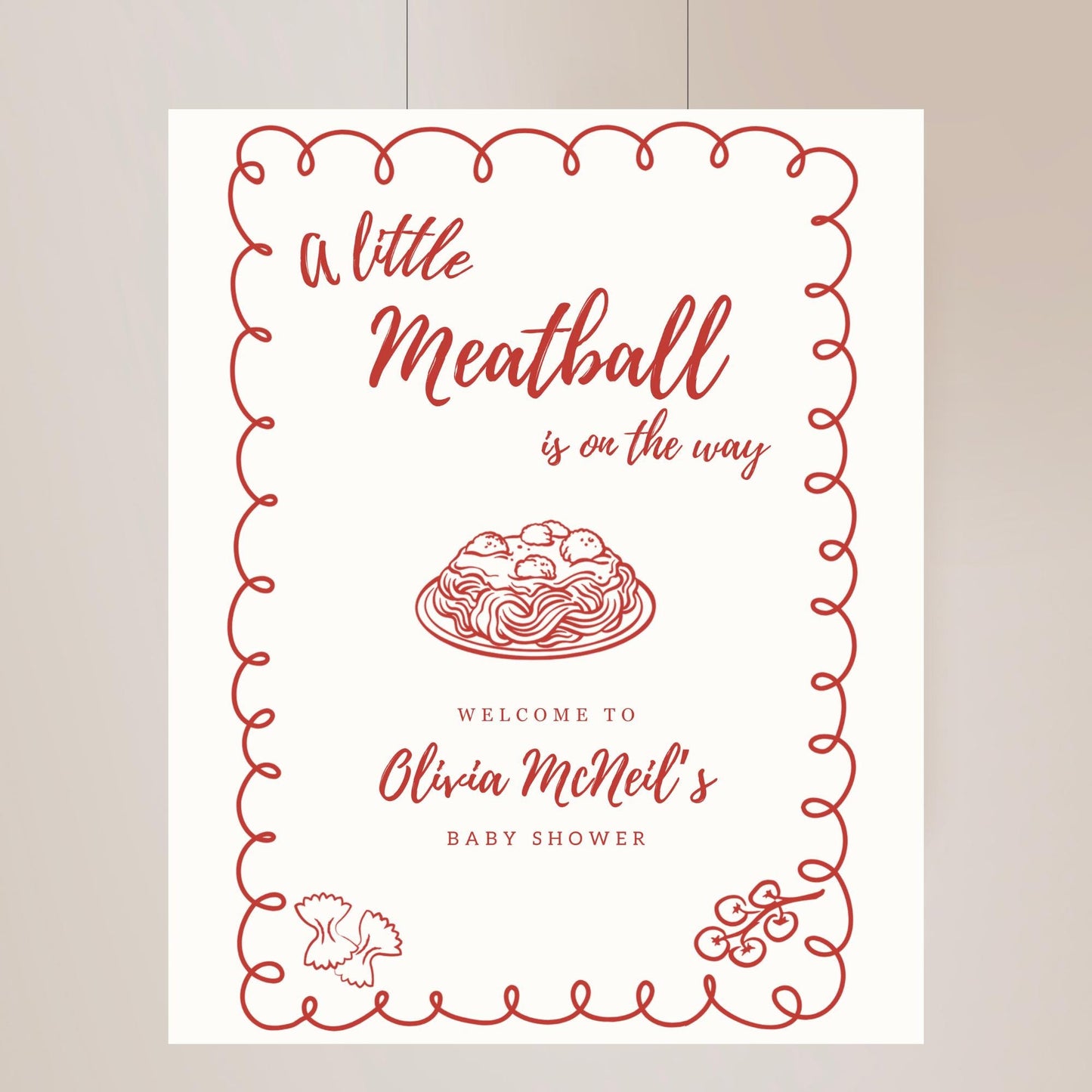 A Little Meatball Is On the Way Baby Shower Welcome Sign Italian Baby Invite Pasta Baby Shower Editable Template Gender Neutral Ciao Bambino