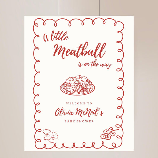 A Little Meatball Is On the Way Baby Shower Welcome Sign Italian Baby Invite Pasta Baby Shower Editable Template Gender Neutral Ciao Bambino