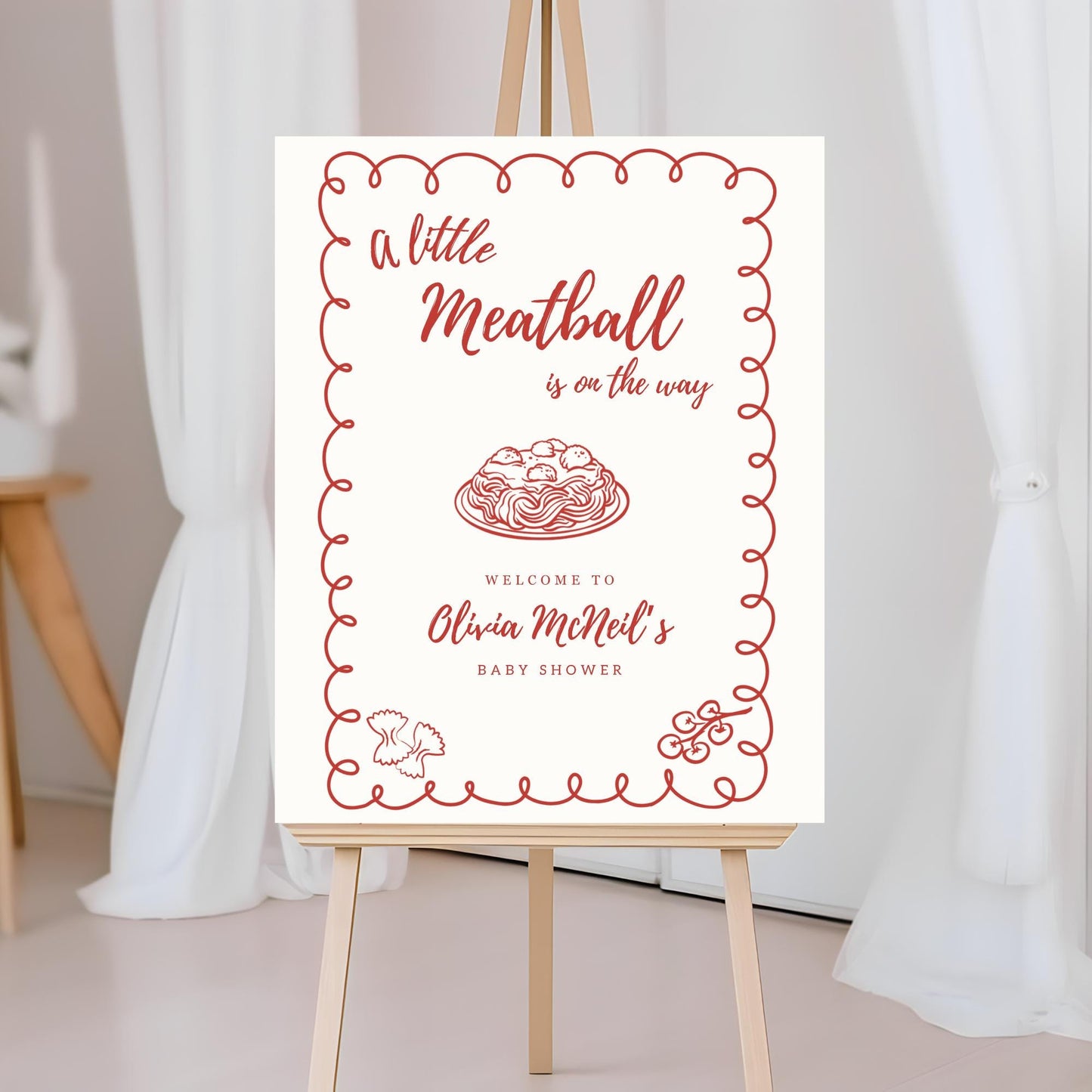 A Little Meatball Is On the Way Baby Shower Welcome Sign Italian Baby Invite Pasta Baby Shower Editable Template Gender Neutral Ciao Bambino