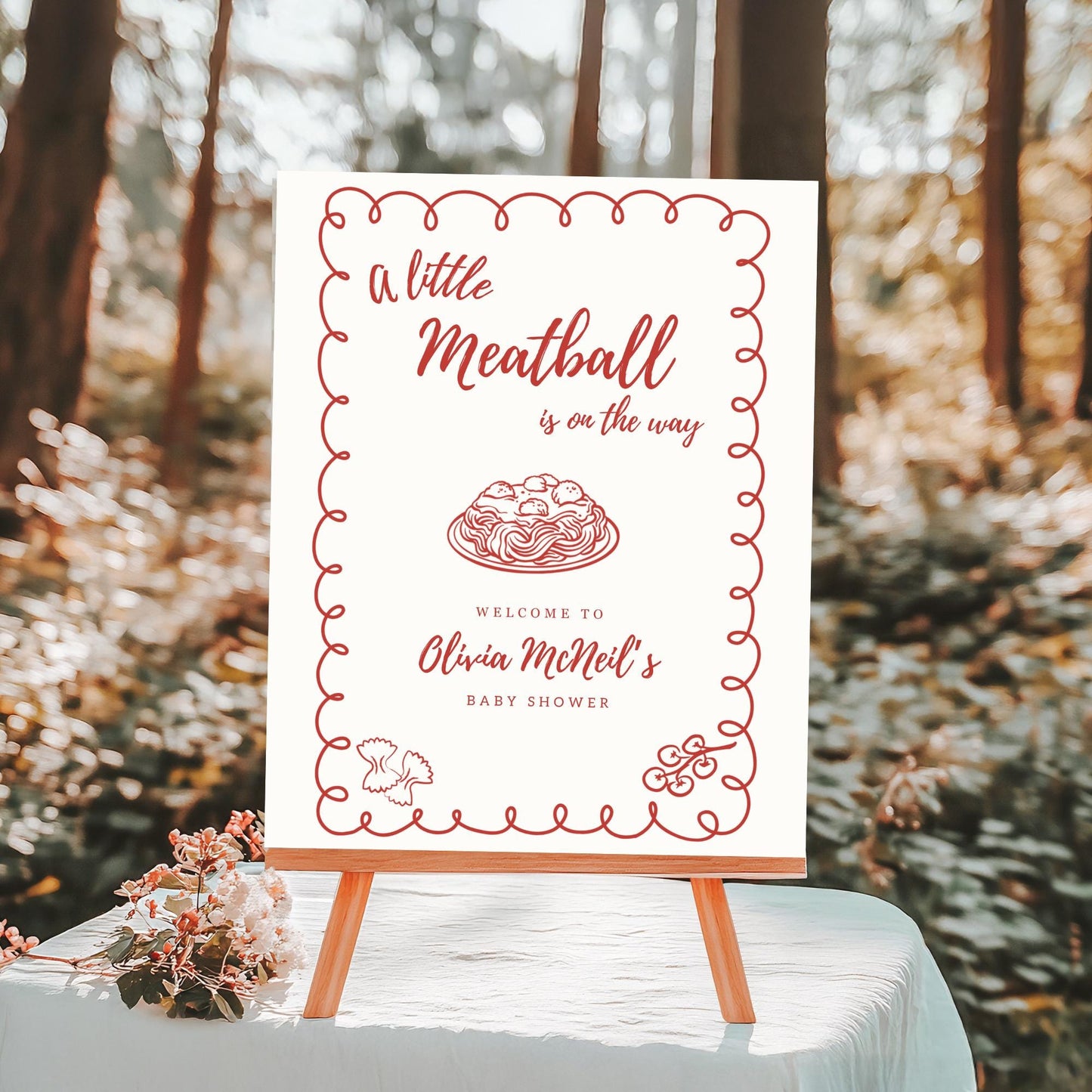 A Little Meatball Is On the Way Baby Shower Welcome Sign Italian Baby Invite Pasta Baby Shower Editable Template Gender Neutral Ciao Bambino