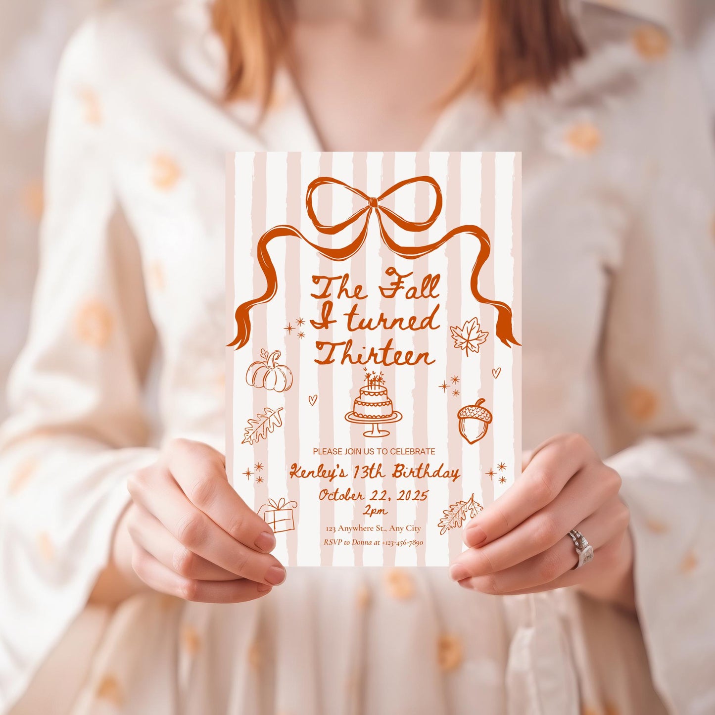 The Fall I turned 13 Birthday Invitation Any Age Custom Party Invite Autumn Birthday Template Teen Girl Party Supplies Pre teen Party Decor