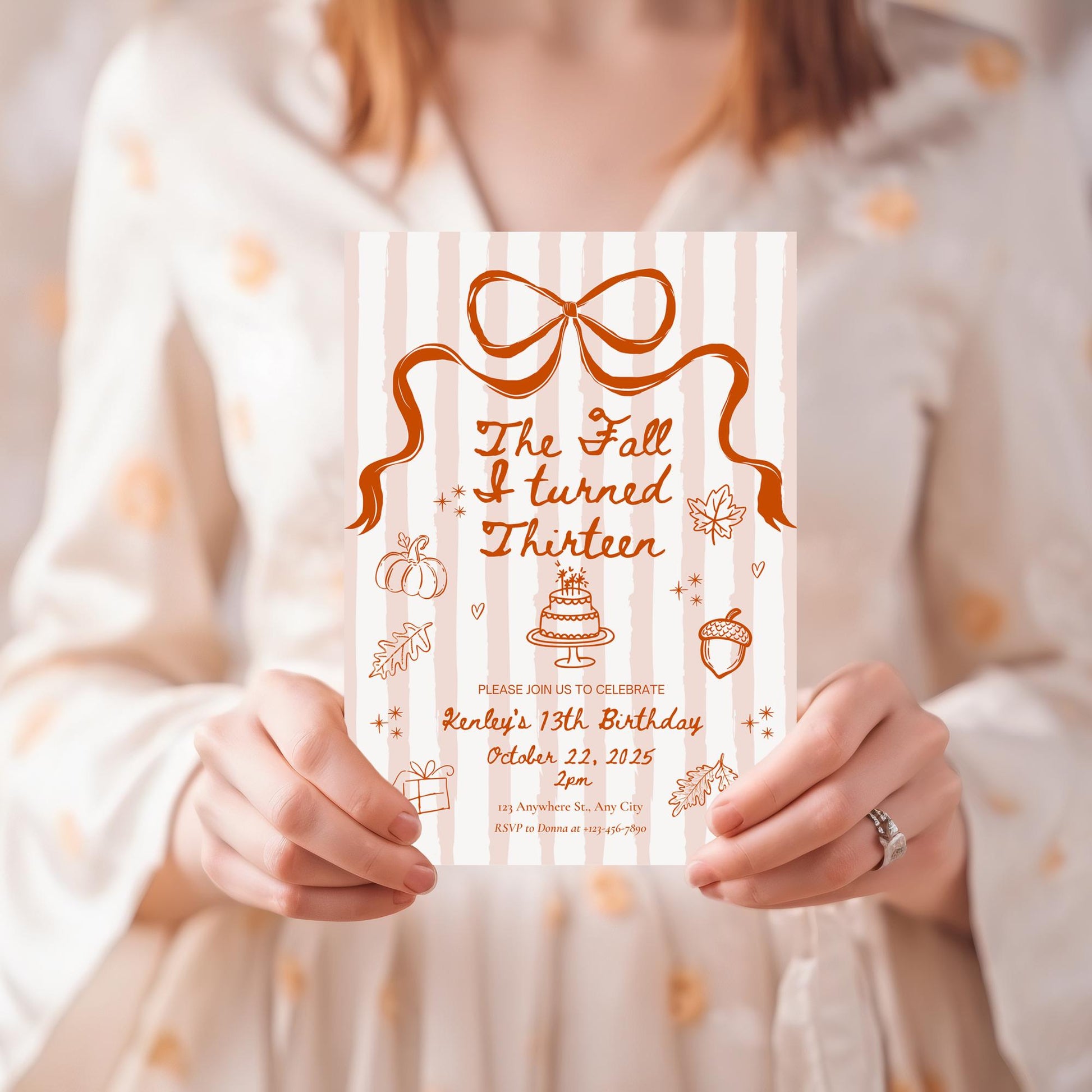 The Fall I turned 13 Birthday Invitation Any Age Custom Party Invite Autumn Birthday Template Teen Girl Party Supplies Pre teen Party Decor