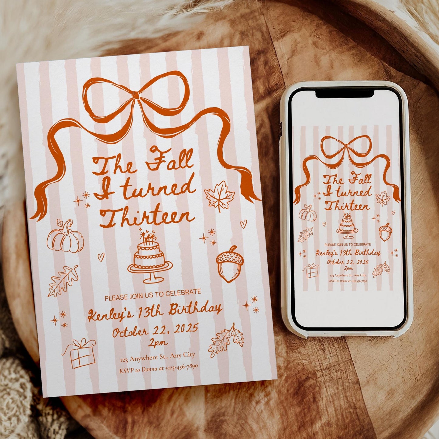 The Fall I turned 13 Birthday Invitation Any Age Custom Party Invite Autumn Birthday Template Teen Girl Party Supplies Pre teen Party Decor