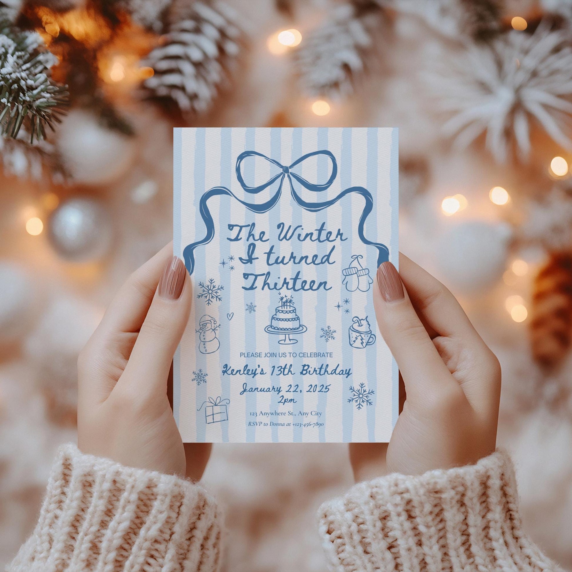 The Winter I turned 13 Birthday Invitation Any Age Custom Party Invite Christmas Birthday Template Teen Girl Party Supplies Pre teen Party