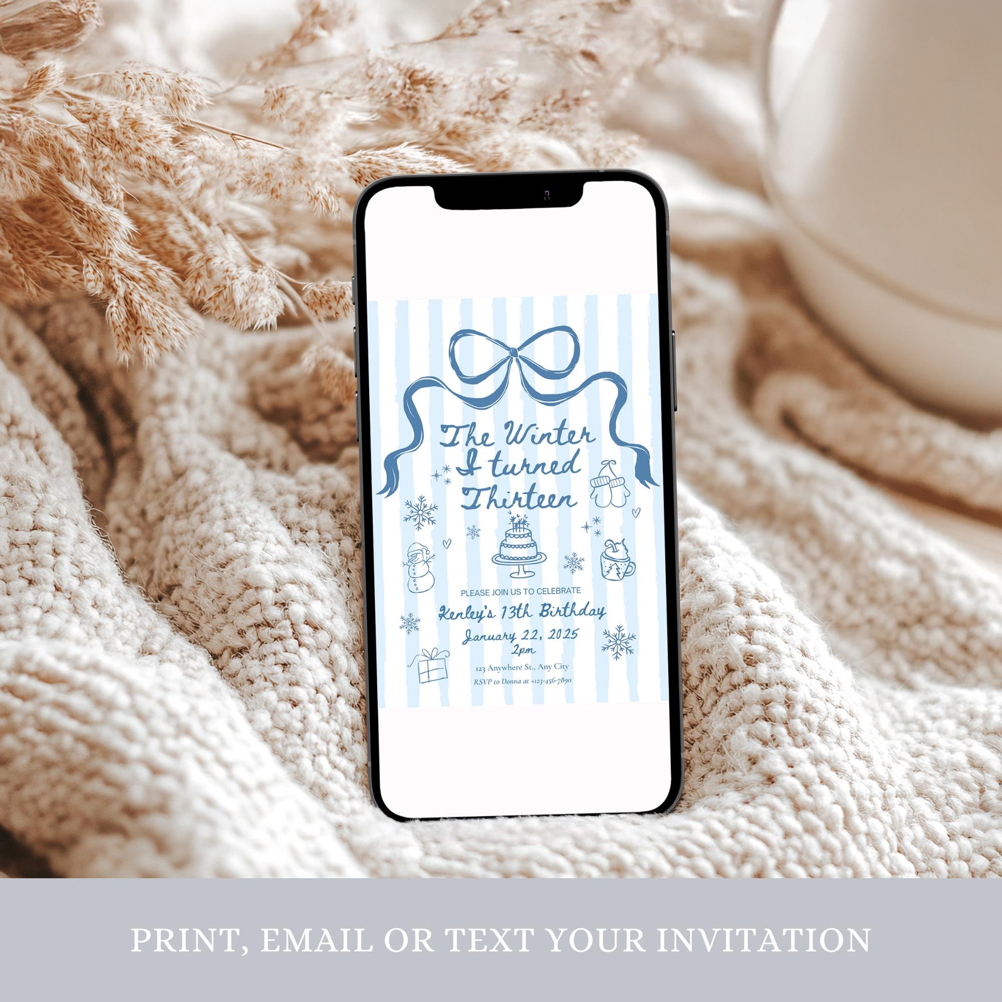 The Winter I turned 13 Birthday Invitation Any Age Custom Party Invite Christmas Birthday Template Teen Girl Party Supplies Pre teen Party