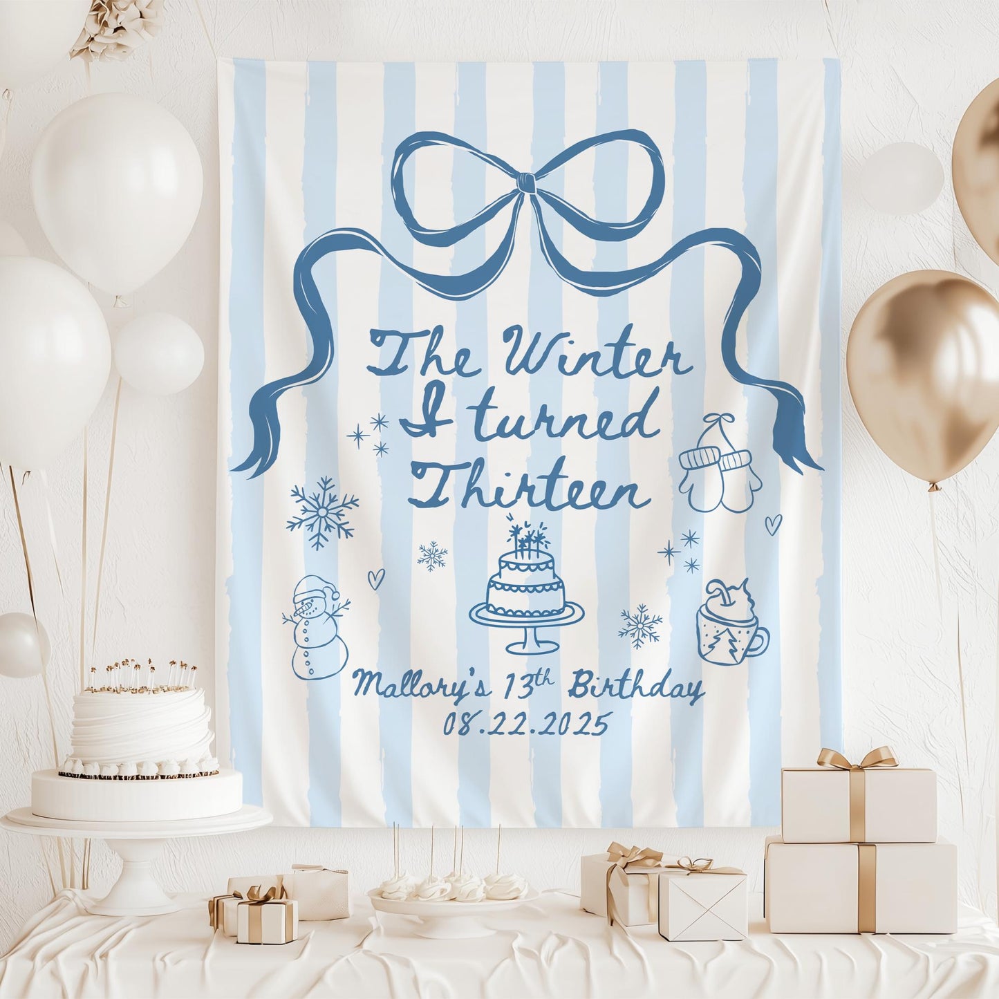 The Winter I turned Birthday Banner Any Age Custom Party Sign Holiday Birthday Decor Photo Backdrop Teen Girl Party Supplies Welcome Sign