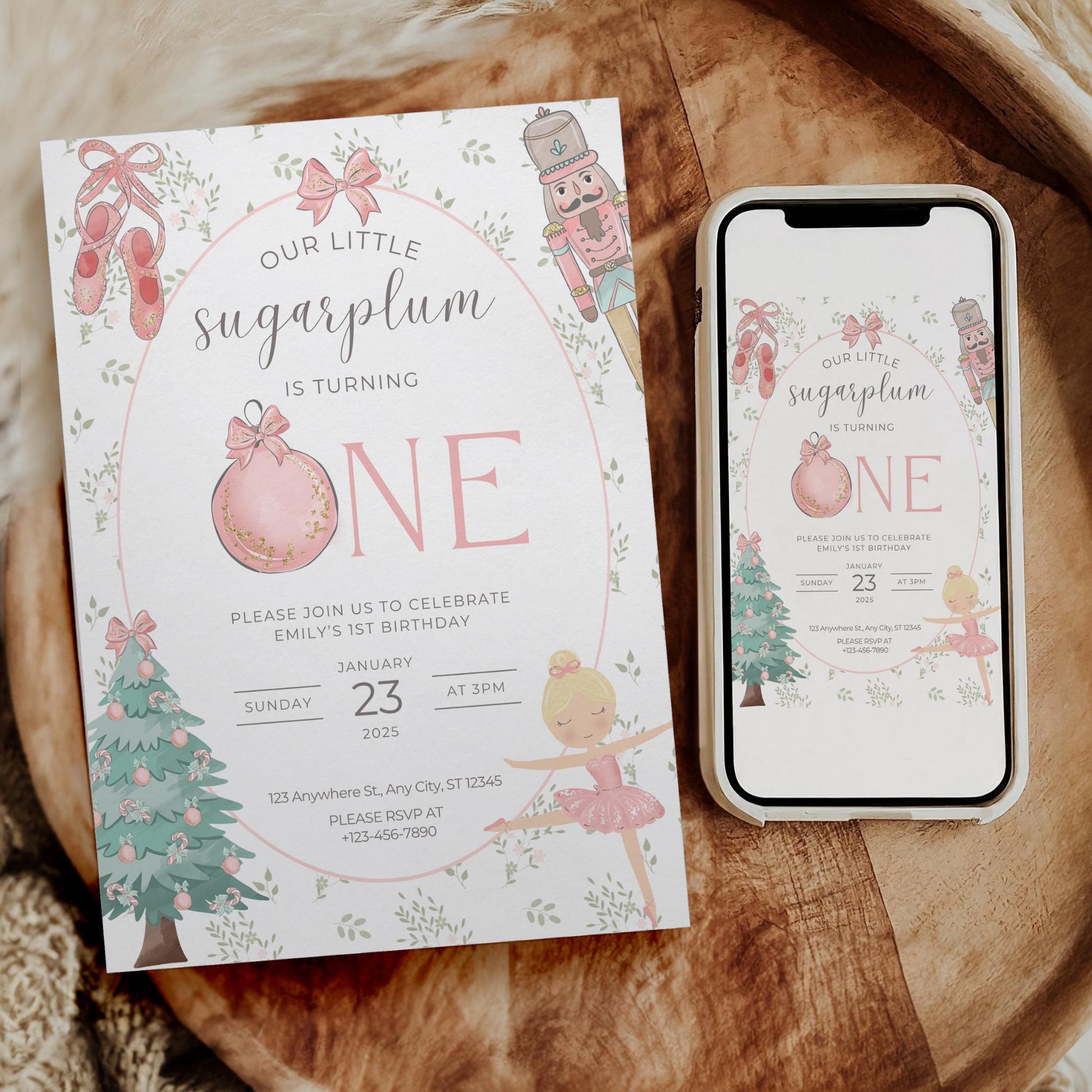 Nutcracker Ballet Birthday Invitation Sugarplum Fairy First Birthday Invite for Winter ONEderland Birthday Party Nutcracker Invitation