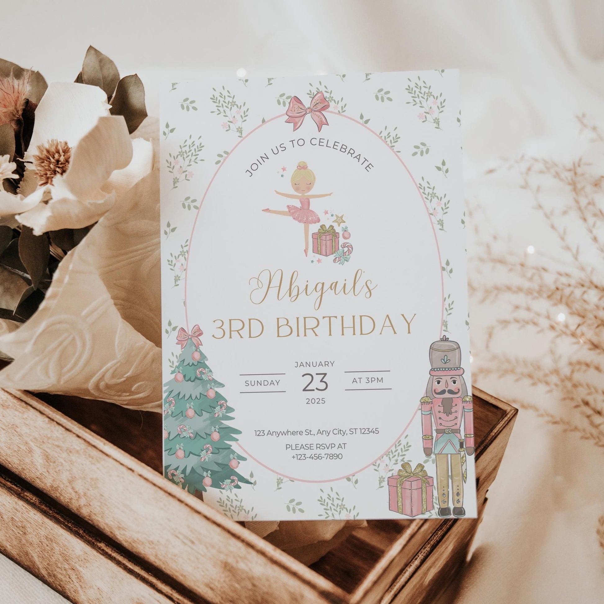 Nutcracker Birthday Invitation, Sugar Plum Fairy, Nutcracker Party, Nutcracker Invite, Winter Birthday, Christmas Birthday, Ballerina