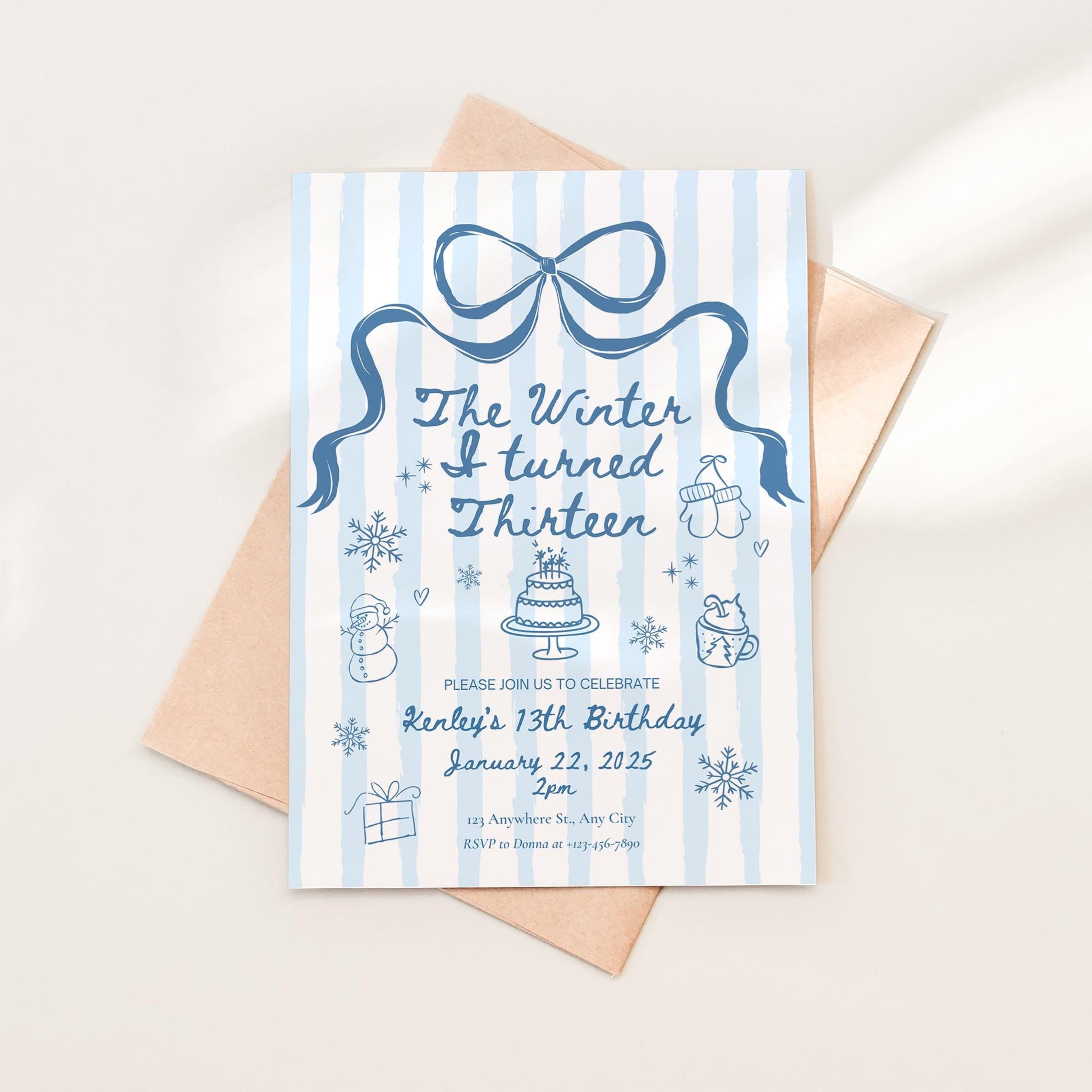 The Winter I turned 13 Birthday Invitation Any Age Custom Party Invite Christmas Birthday Template Teen Girl Party Supplies Pre teen Party