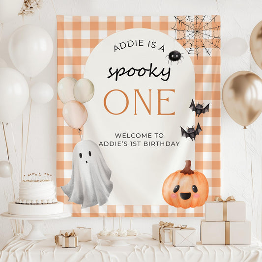 Spooky One Birthday Banner, Cute Ghost High Chair Decor, Halloween First Birthday Party, Pink Banner