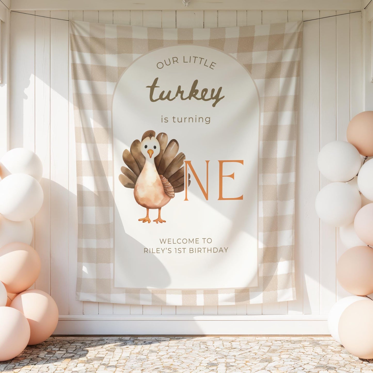 Our Little Turkey is One Birthday Banner, First Birthday Party Decor, Thanksgiving Theme for Kids