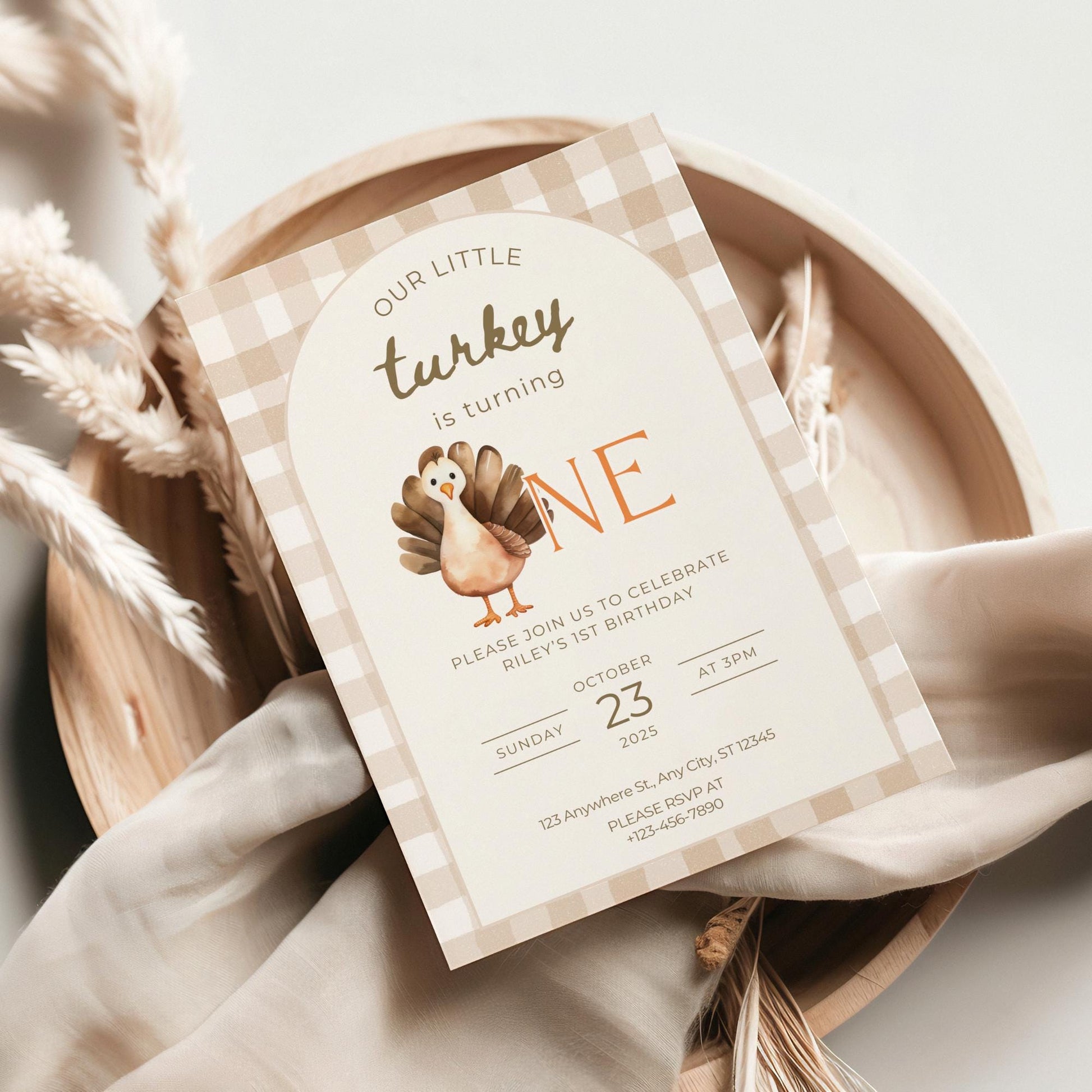 Our Little Turkey Is Turning One Birthday Invitation Thanksgiving theme Birthday invite Turkey 1st Birthday Fall First Birthday Evite