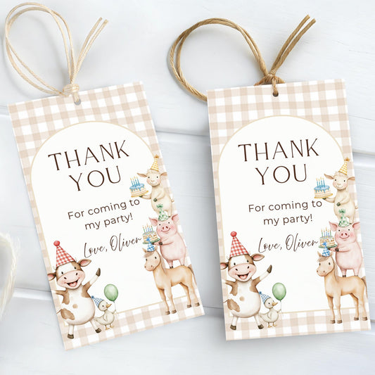 Farm Animal Birthday Thank You Tag Editable Barnyard Favor Tag Printable Party Supplies Instant Download Farm Birthday Party Gift Tag